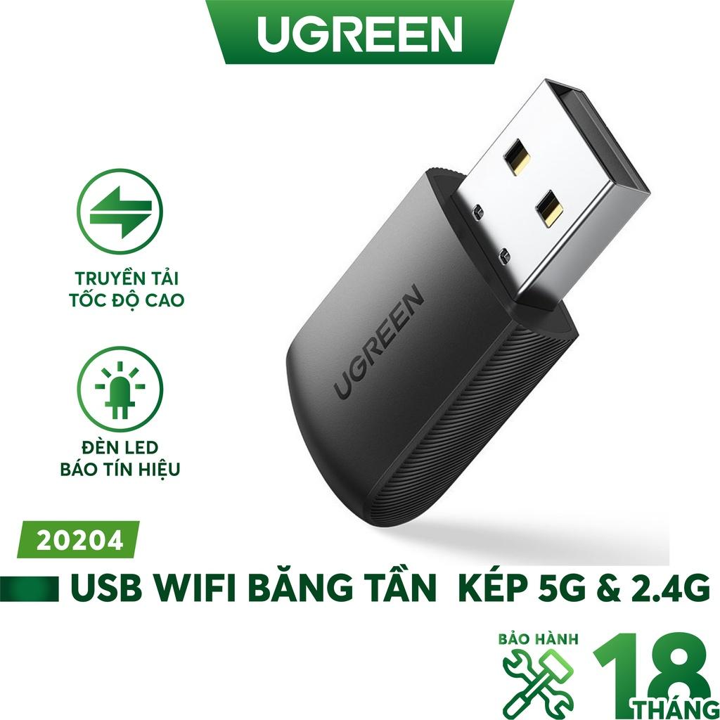 USB Wifi UGREEN 20204 Băng tần kép 5G &amp; 2.4G | Hàng chính hãng - BH 18 tháng 1 đổi 1