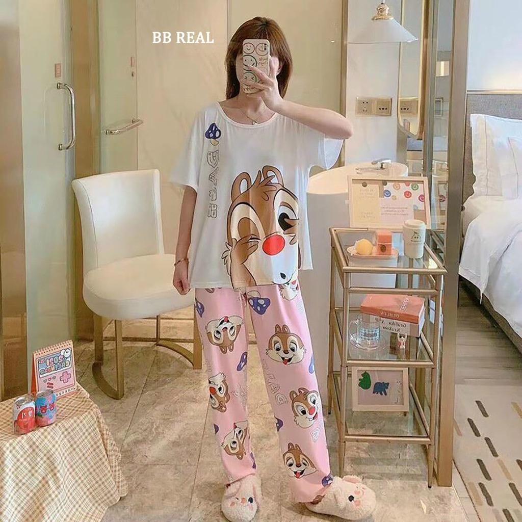 Đồ Bộ Mặc ở Nhà Bộ Đồ Ngủ Nữ Quần Dài Pijama Thun Lạnh Đẹp Freesize Từ 45-60Kg - BB REAL