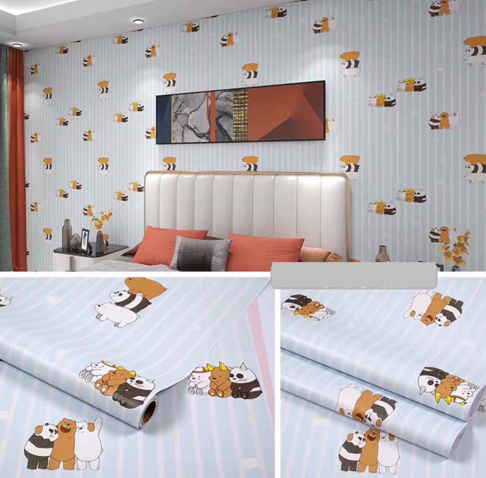 Combo 10 mét giấy dán tường, decal dán tường trang trí nhà cửa BA CHÚ GẤU khổ 45cm
