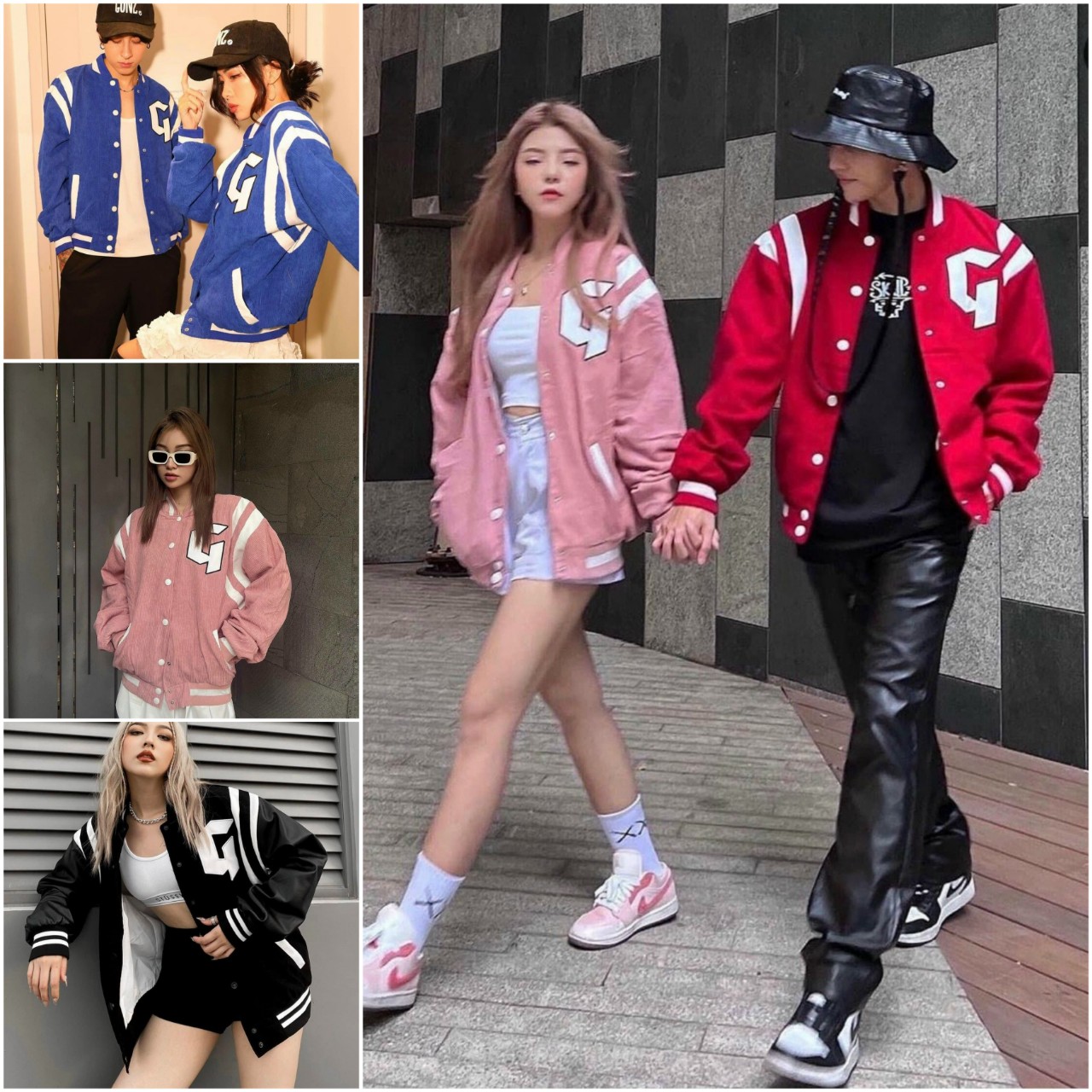 Áo Khoác Nhung Kaki Chữ G -Tay Phối Viền Kiểu Bomber Rộng Unisex HÀn Quốc - Cho Cặp Đôi Nam Nữ Mặc Đẹp
