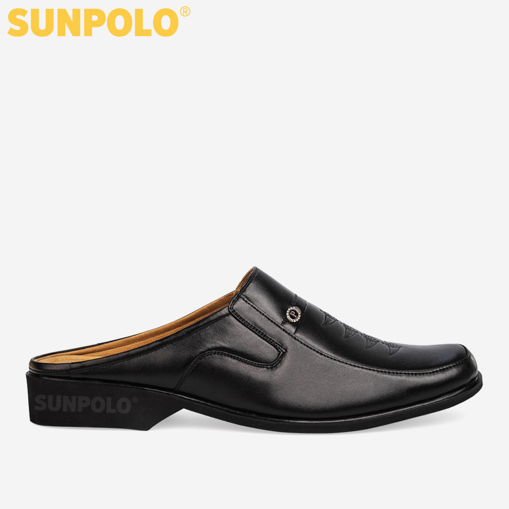 Giày Sục Sapo Bít Mũi Nam Da Bò Cao Cấp SUNPOLO SPO008 (Đen)