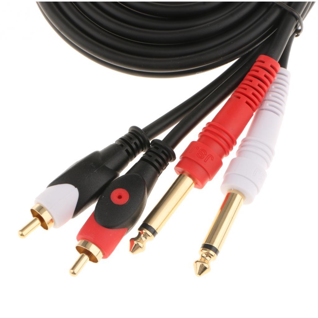 Dual RCA To Dual 6.35mm 1/4" Mixer Console Amplifier Audio Adapter Cable
