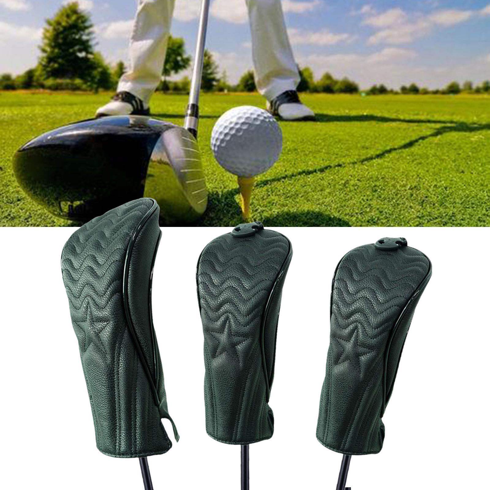 3pcs PU Leather Golf Head Cover Hybrid Driver  Headcover Long Neck