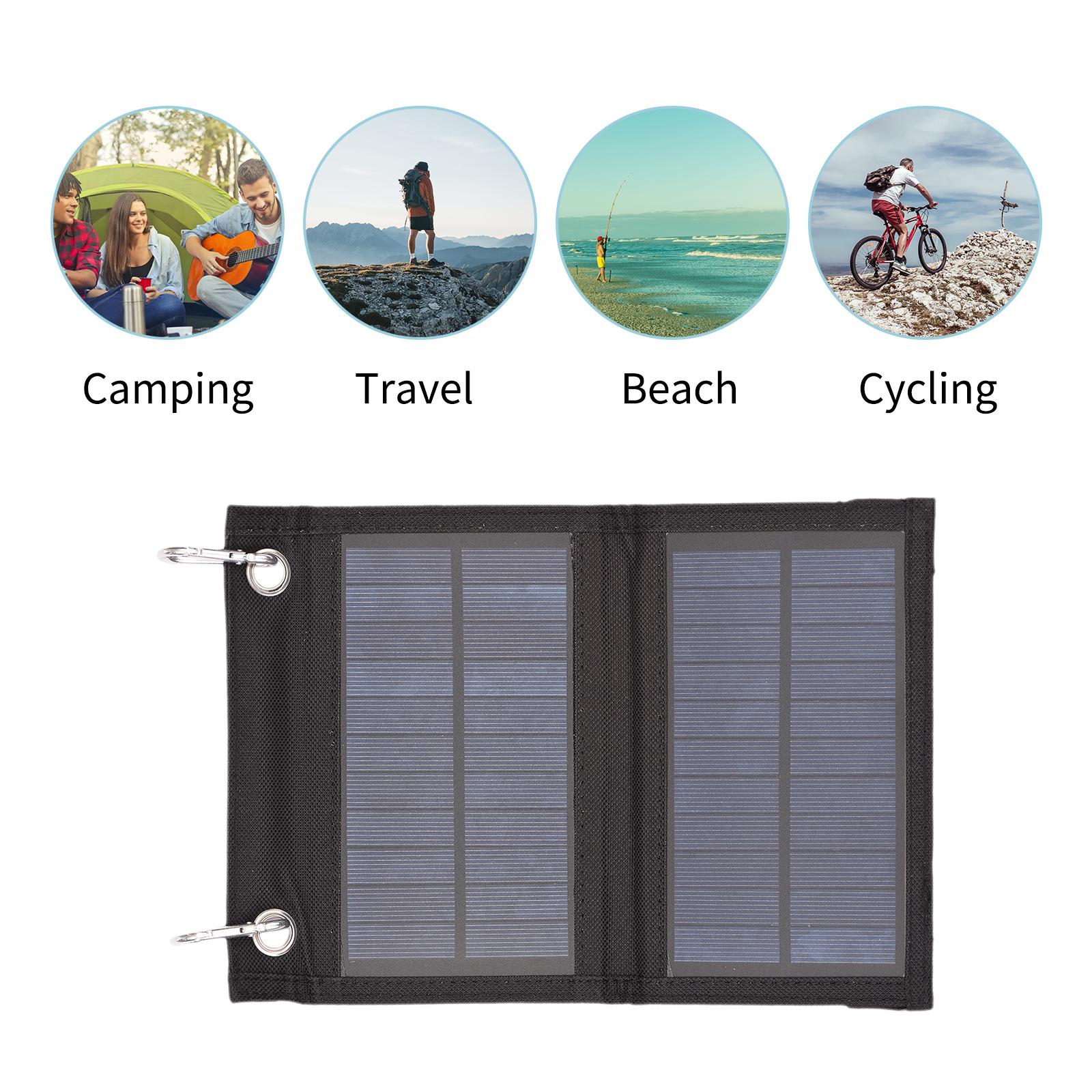 4W Foldable Solar Charger With USB Port 2PCS Carabiner Portable Solar Panel Waterproof Compact Solar Power Phone Charger