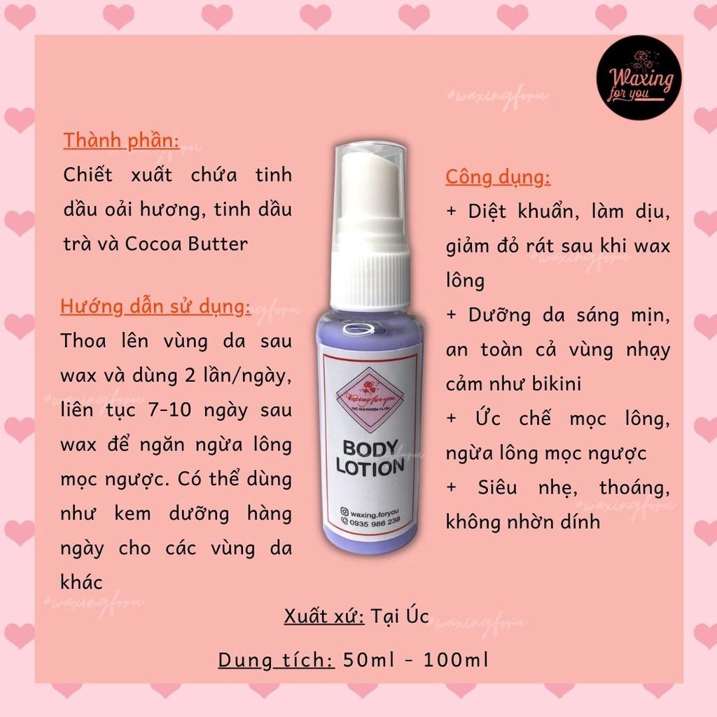 COMBO DƯỠNG TRƯỚC VÀ SAU TẨY LÔNG - LOTION, DẦU LAU SÁP, DUNG DỊCH LÀM SẠCH DA WAX LÔNG