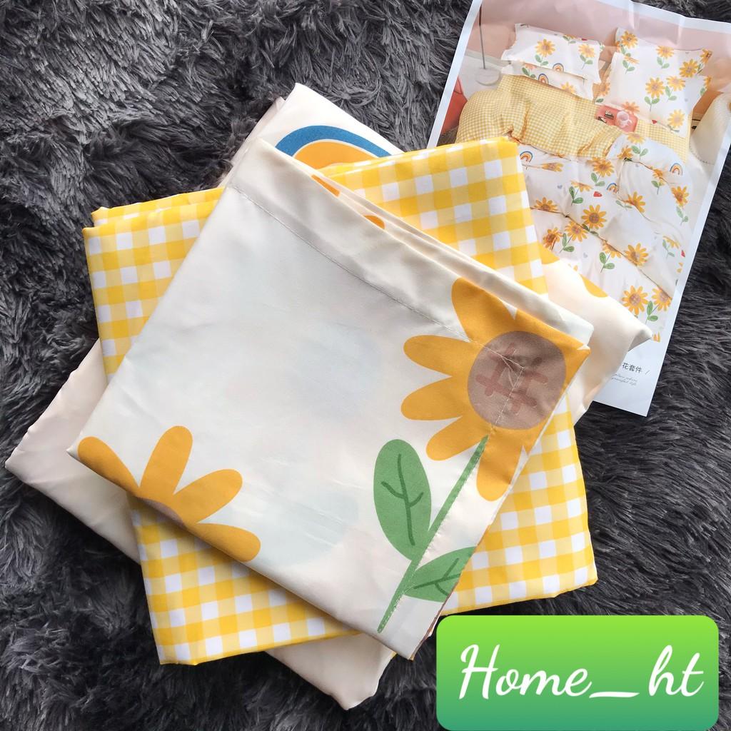 Bộ chăn ga Cotton Poly hoa vàng phối caro mẫu mới - Hàng nhập khẩu