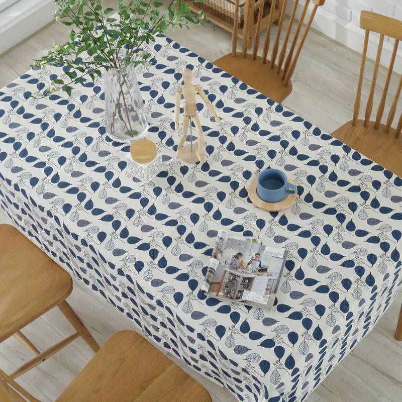 Khăn trải bàn vải bố - Họa tiết Lá bodhi xanh tím - mẫu E05