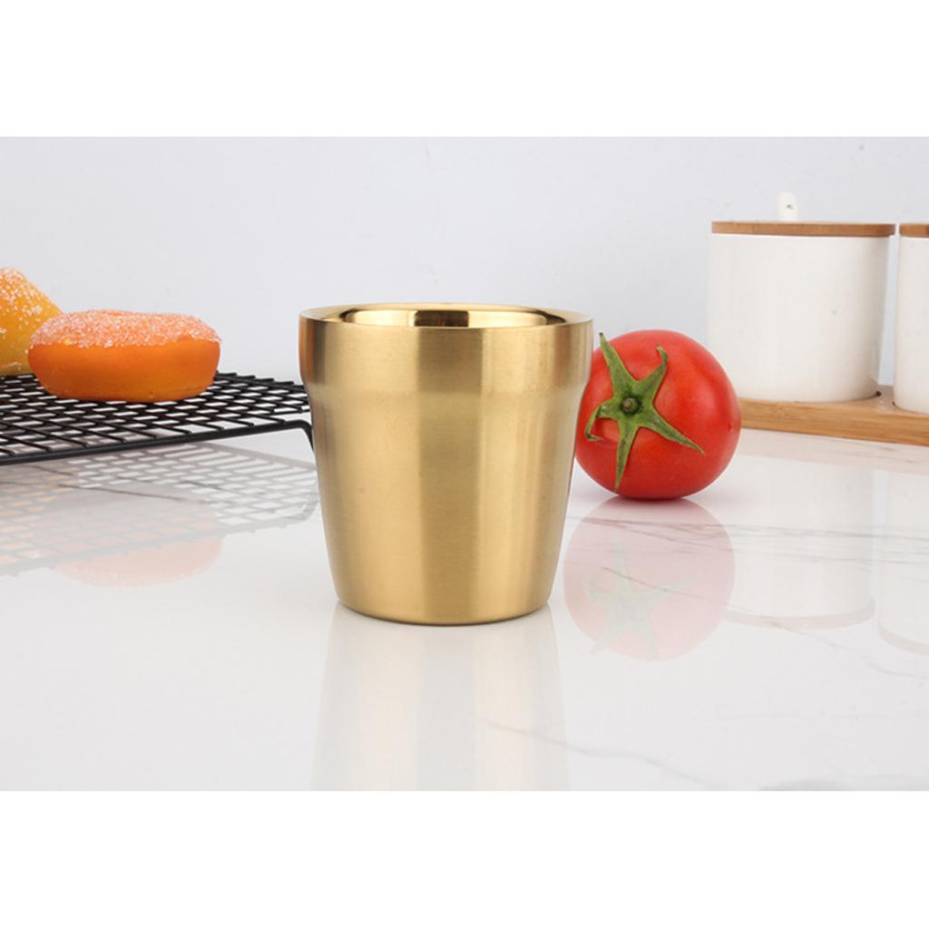 2x Double Wall Wine Glass 304 Stainless Steel Beer Glass Gold Travel Tumbler