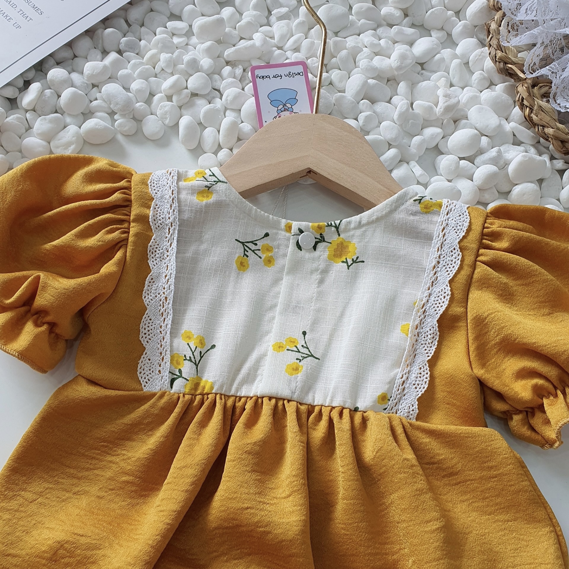  Body Lụa Vàng NHÍM XÙ KIDS Cho Bé Gái Sơ Sinh, Đầy Tháng, Thôi Nôi, Sinh Nhật A425