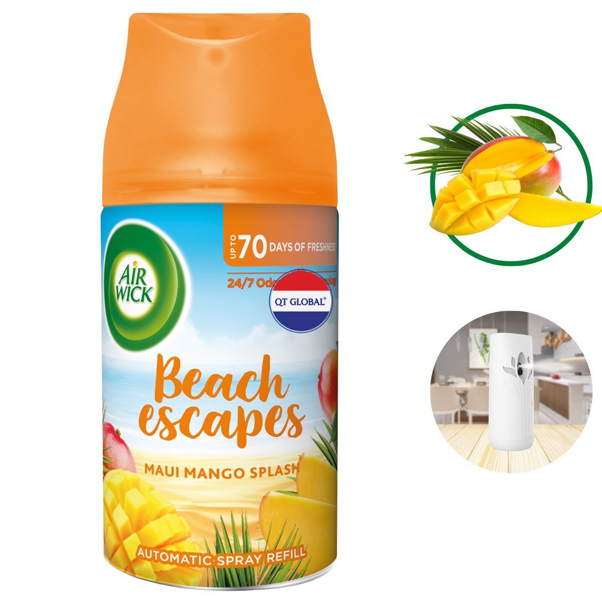 Bình xịt thơm phòng Air Wick Maui Mango Splash 250ml QT0049 - Xoài Hawaii, gió biển