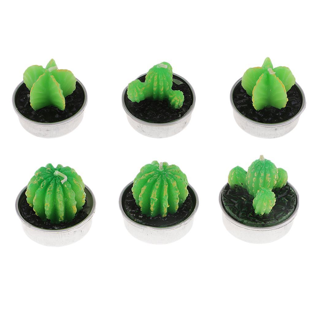 6 Pieces Quality Cactus Tealight Candles Tea Light Candle Holder Unscented Paraffin Wax Candles Vivid Plant Decoration Candles