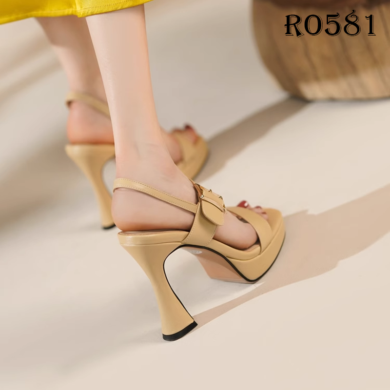 Sandal cao gót nữ quai ngang, khóa kim loại ROSATA RO581 - 9p - Đen, Vàng - HÀNG VIỆT NAM - BKSTORE