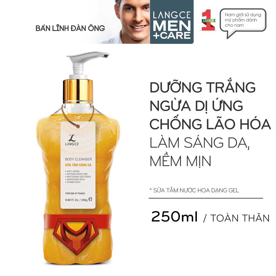 Sữa Tắm Gel 24k Sáng Da Dưỡng Ẩm Mềm Mịn Hương Nước Hoa 250ml cho Nam TẶNG Gel Vệ Sinh Vùng Kín Nam 100ml LANGCE