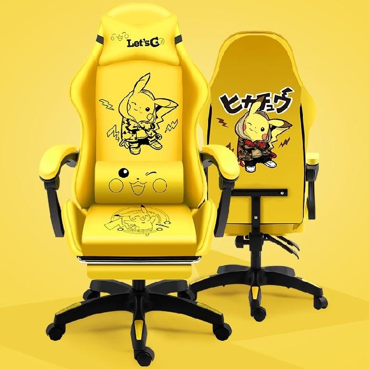 Ghế Gaming Màu Vàng, Ghế Chơi Game Hình Pikachu, Có Massage Và Ngả Lưng Đa Năng