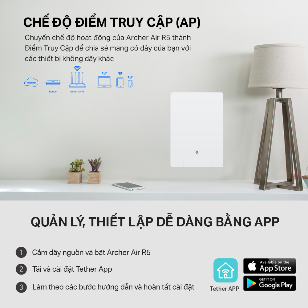 Bộ Phát Router Wifi TP-Link Archer Air R5 Wifi 6 Băng Tần Kép AX3000 - Hàng Chính Hãng