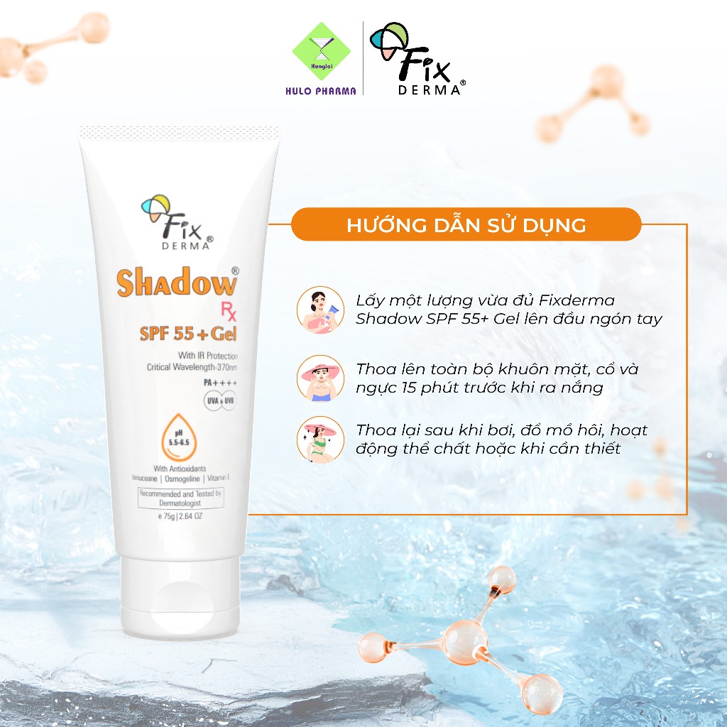 Kem Chống Nắng FIXDERMA Shadow SPF 55+ Gel Cho Da Dầu Mun, Giúp Bảo Vệ Da 75g [Hùng Lợi]