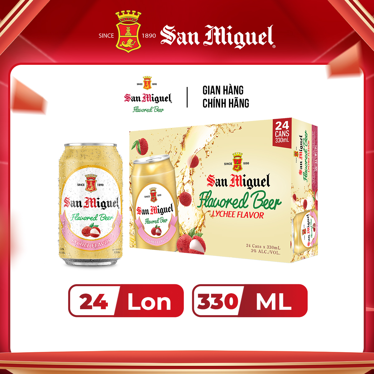 Thùng 24 Lon Bia SAN MIGUEL Trái Cây Vị Vải 330 ml