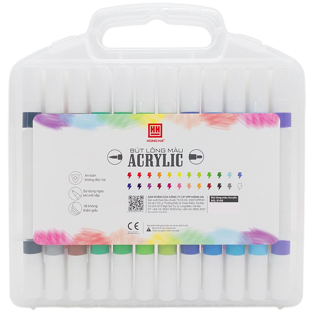 Hộp 24 Bút Lông Màu Acrylic 2 Đầu - Hồng Hà 8146