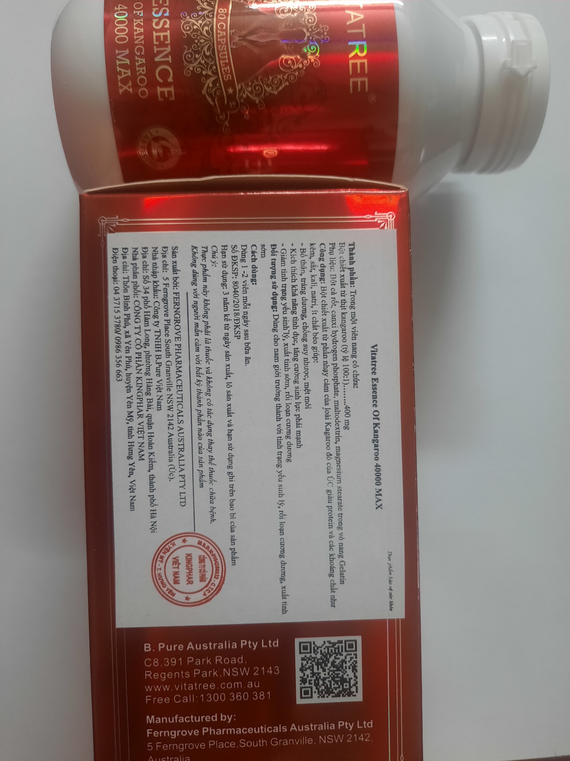 Vitatree ESSENCE OF KANGAROO 40000 -Hộp 80 Viên- Tăng Cường Sinh Lý Nam Giới