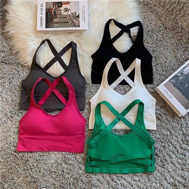 Áo bra dây chéo lưng đệm ngực đi tập yoga gym aerobic đi biển