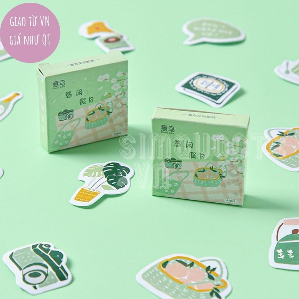 Hộp 46 sticker nhãn dán đáng yêu trang trí điện thoại vật dụng học tập gia đình Green Life ST130