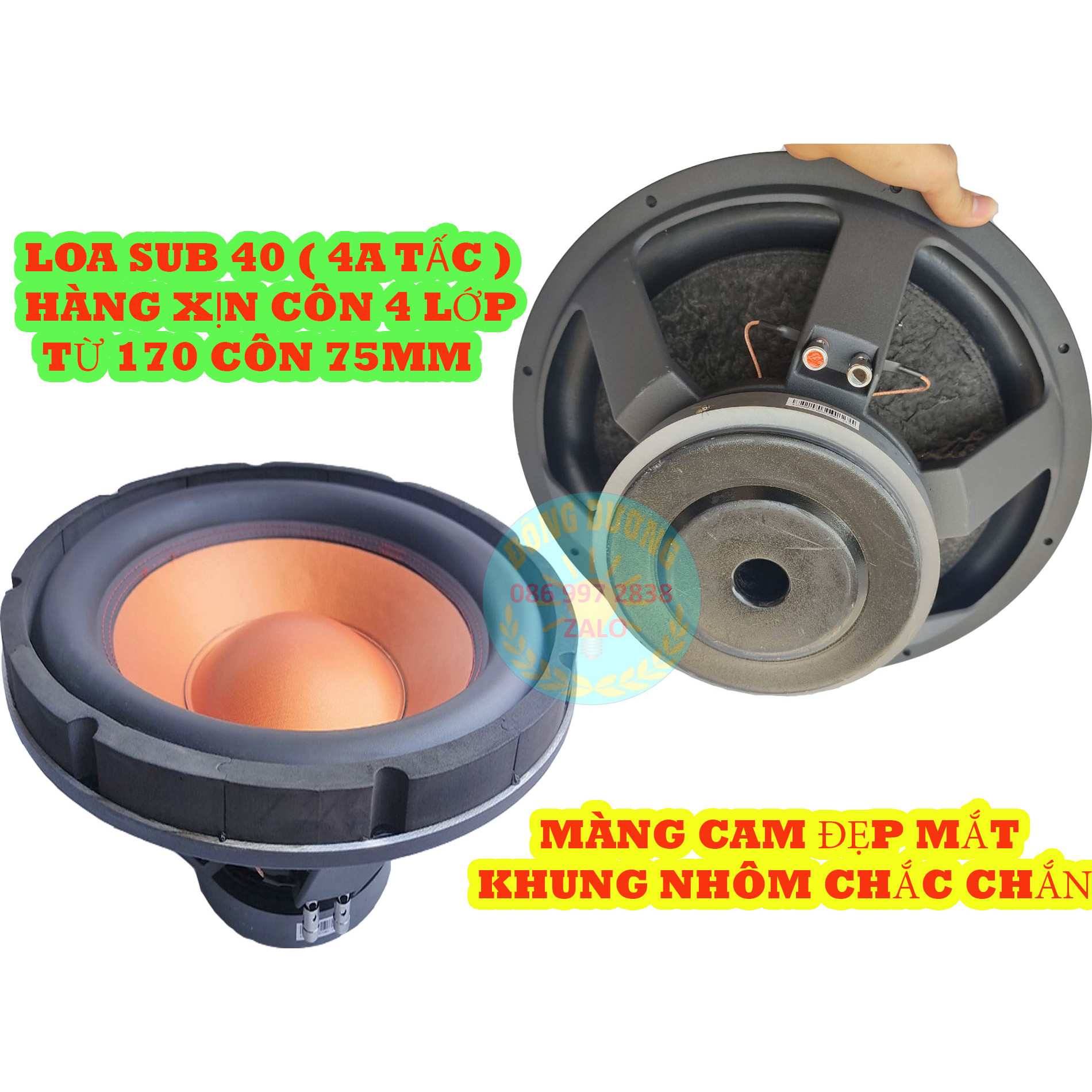 CỦ LOA SUB 40 ( 4 TẤC ) MÀNG CAM TỪ 170 CÔN 76 4 LỚP - KHUNG NHÔM - GÂN CAO SU