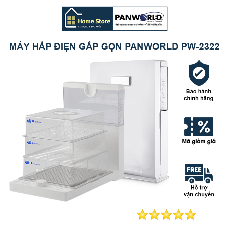 Máy hấp điện gấp gọn 3 tầng Panworld PW-2322 - Hàng chính hãng