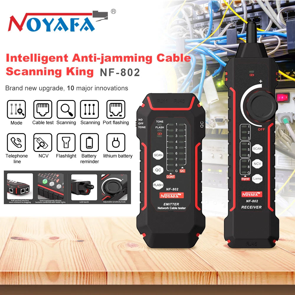 Máy Test Cáp Mạng Noyafa NF-802 Test Cáp Mạng Cat5, Cat6, test POE, QC, NCV, Flash - Hàng Chính Hãng. NOYAFA Wire Tracker RJ11 RJ45 Tester Line Finder, Ethernet LAN Multifunction Anti-Interference Network Cable Tester for Network Maintenance Collation