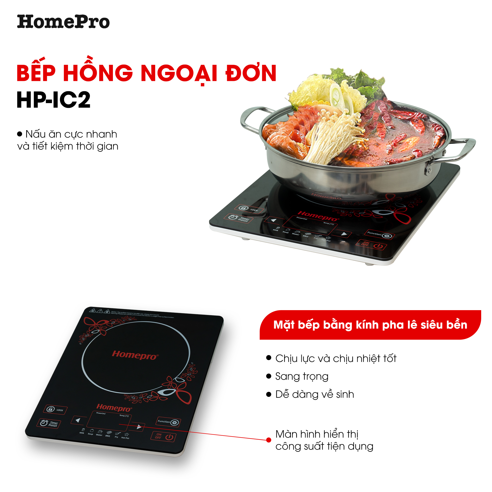 Bếp Điện Từ Siêu Mỏng Homepro ThaiLand HP-IC2 Hàng Chính Hãng Tặng Kèm Nồi