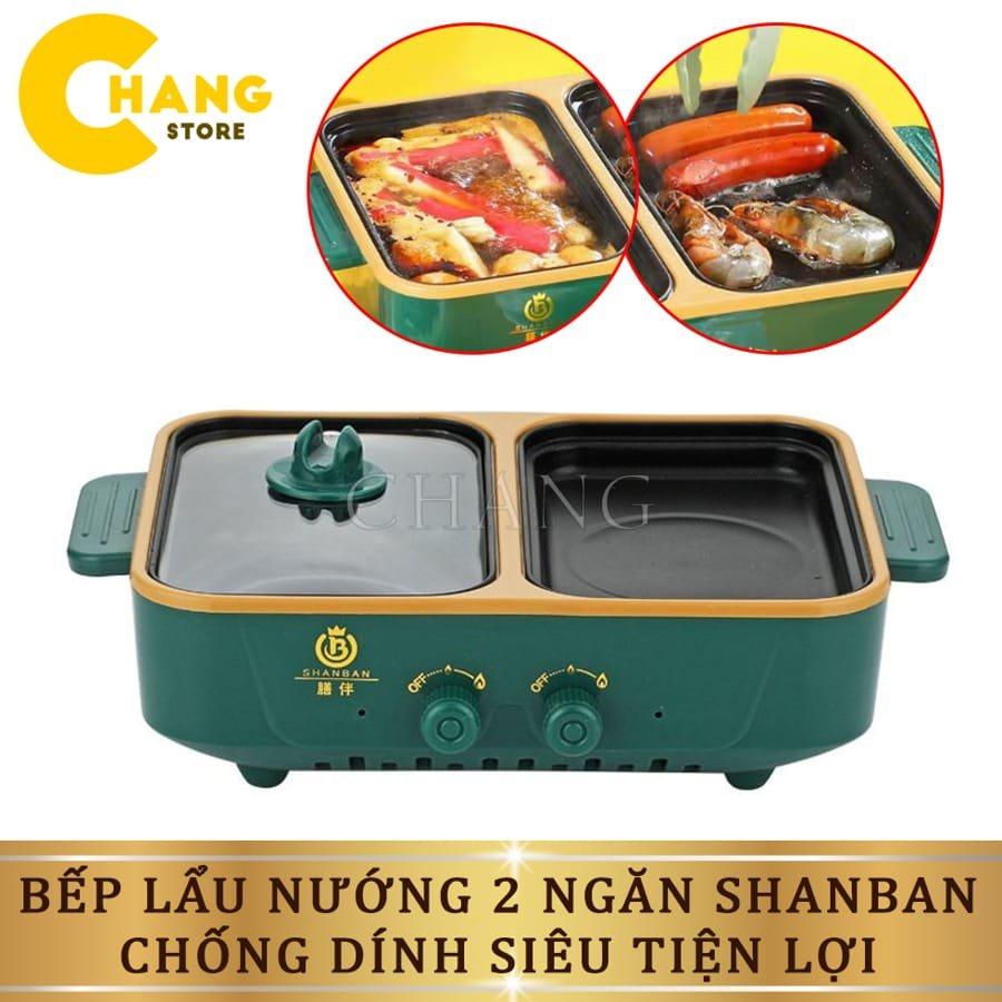 Bếp Lẩu Nướng 2 Ngăn Đa Năng SHANBAN, Nồi Lẩu Nướng 2 In1 Điều Chỉnh Nhiệt Độ Cao Cấp Siêu Chống Dính, Tiện Lợi