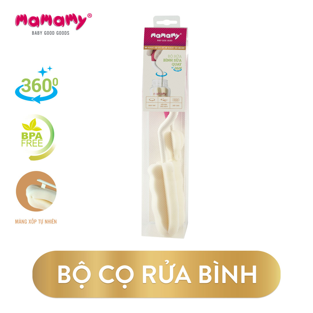 Bộ cọ rửa bình sữa quay 360 độ tiện lợi an toàn cho bé Mamamy