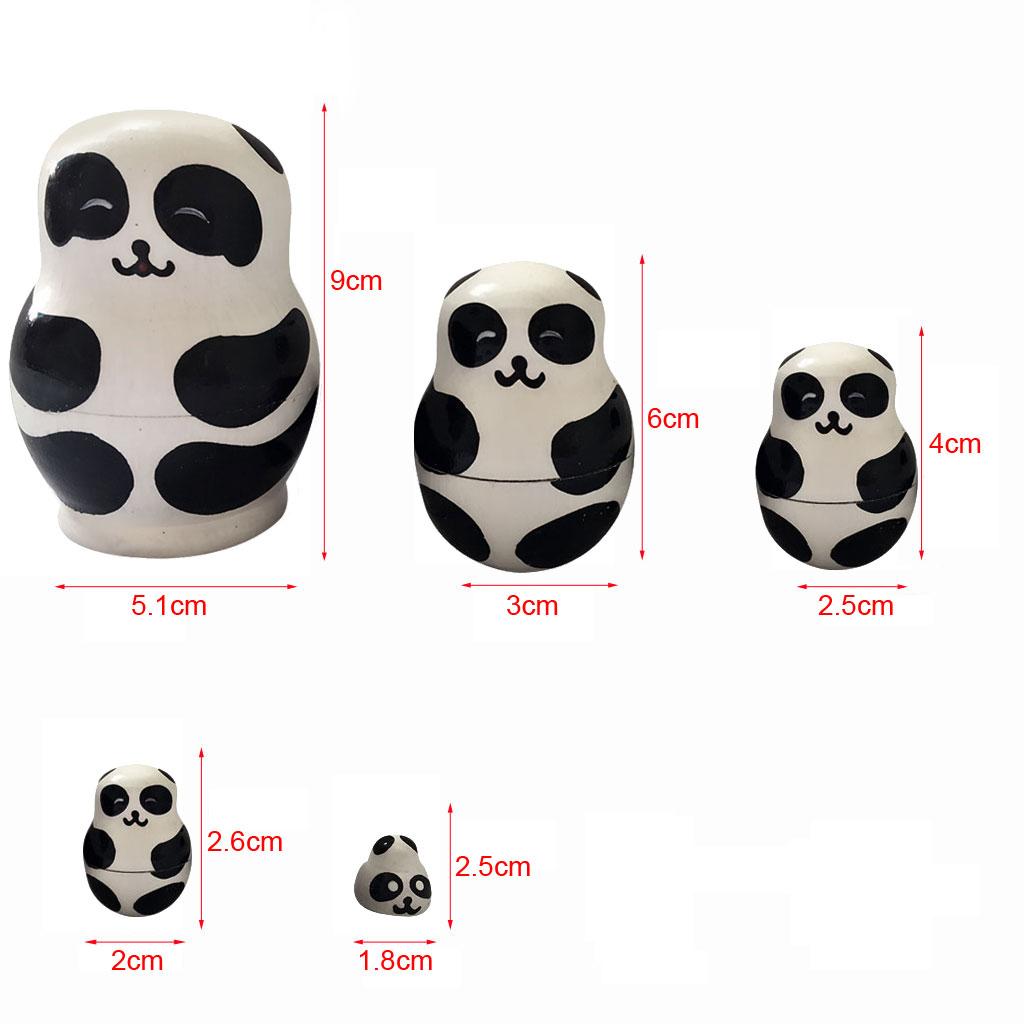 5PCS Hand Painted Wooden Matryoshka Pandas Russian Nesting Dolls