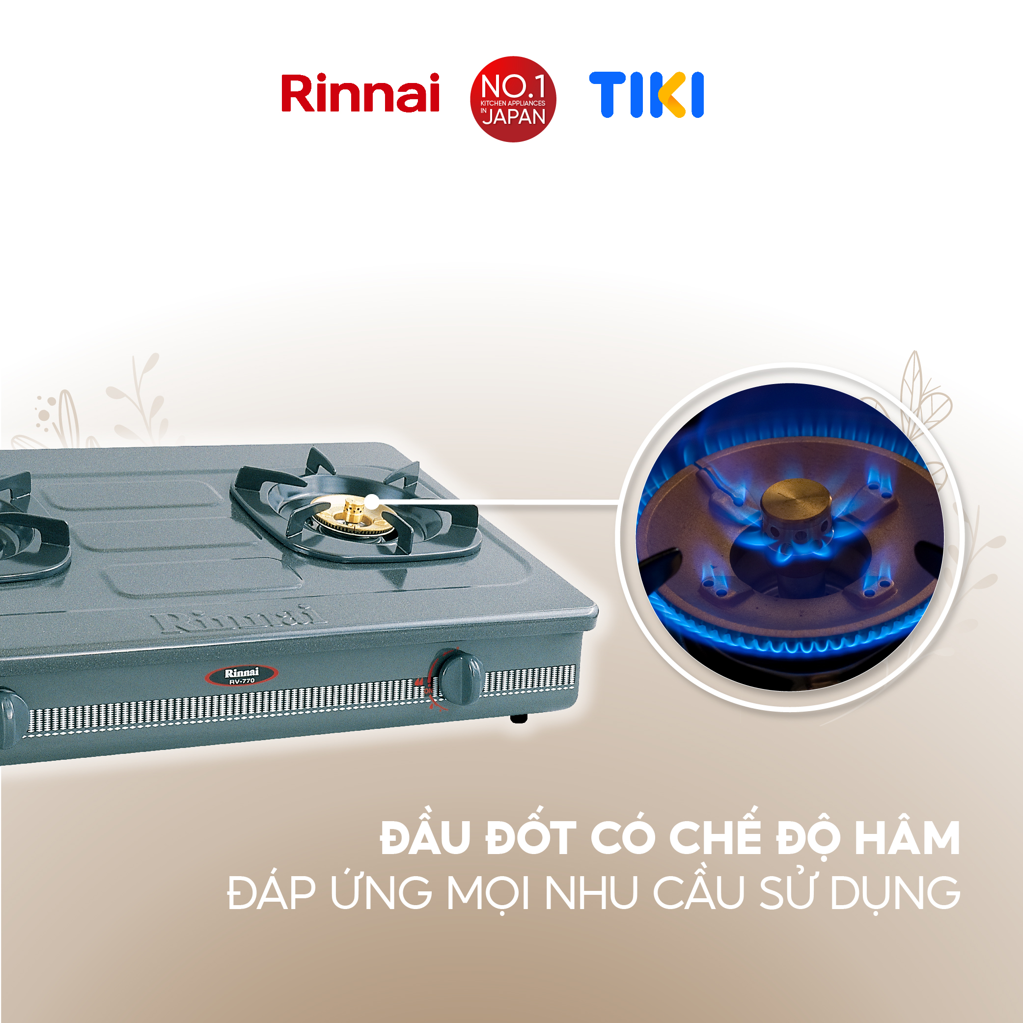 Bếp gas dương Rinnai RV-770(G) mặt bếp men và kiềng bếp men - Hàng chính hãng.