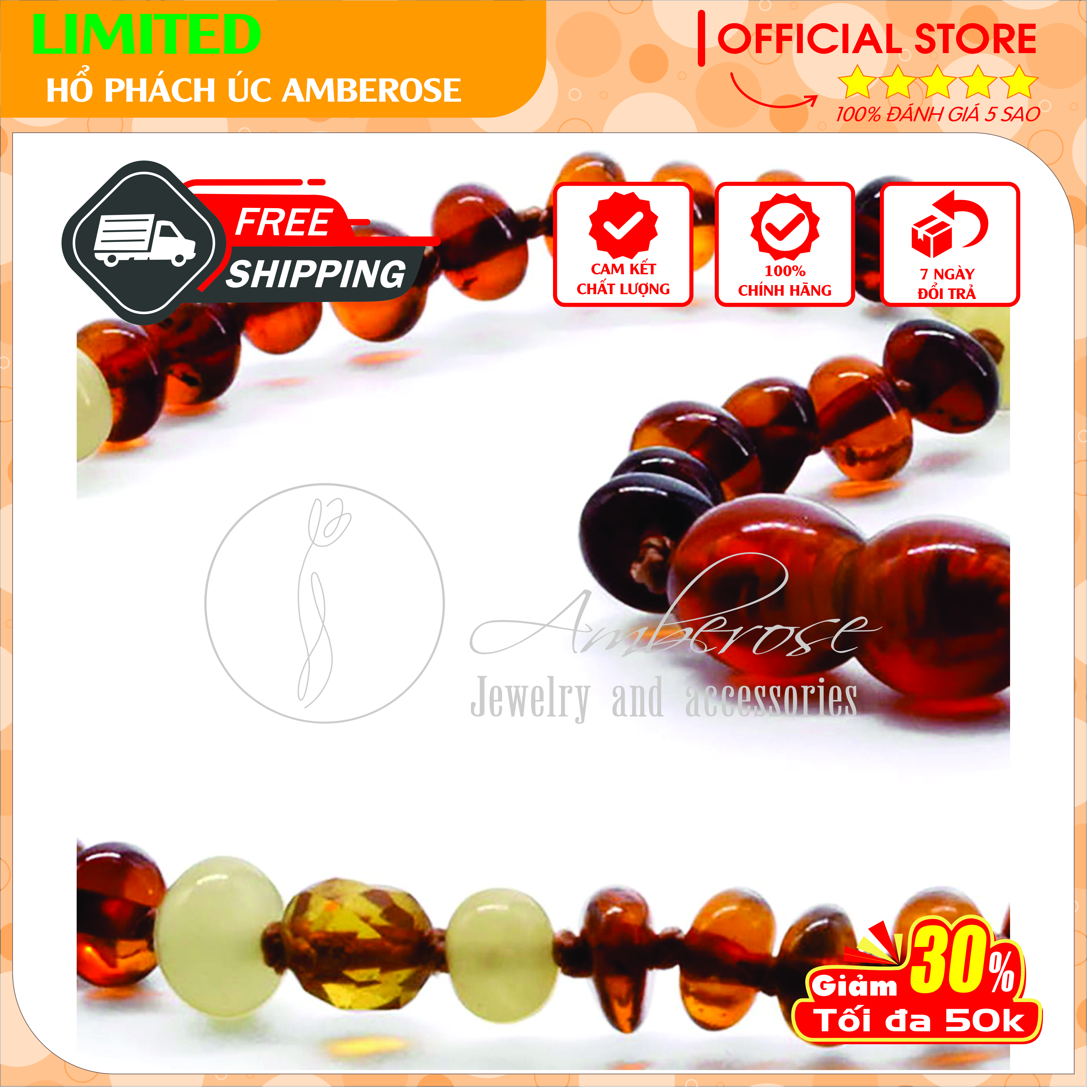 Vòng Cổ Hổ Phách Amber Úc Cho Bé 0 - 10 tuổi VCABLMT12
