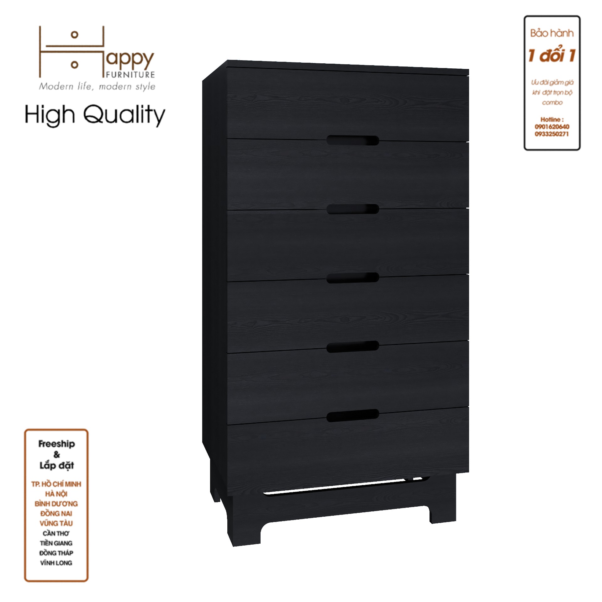 [Happy Home Furniture] MOLLY, Tủ lưu trữ 6 ngăn kéo, 64cm x 45cm x 120cm ( DxRxC), THK_105