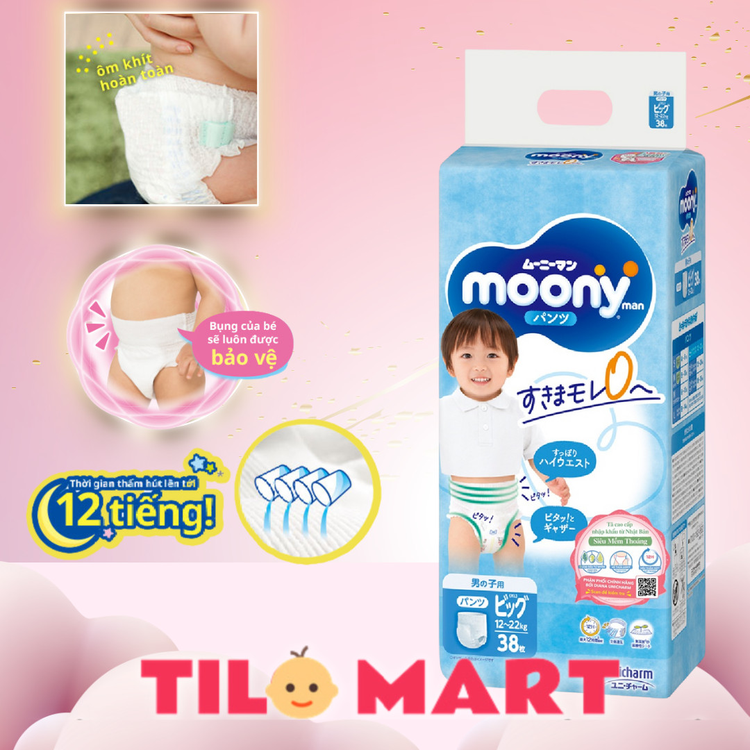 Tã Quần Cao Cấp Moony Nhật Bản Bé Trai XL38 (38 Miếng)