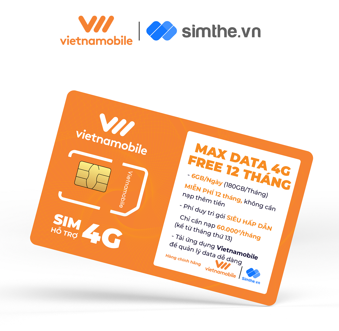 SIM MAX DATA 4G VIETNAMOBILE 6GB/Ngày. Trọn Gói 1 Năm - Hàng Chính Hãng