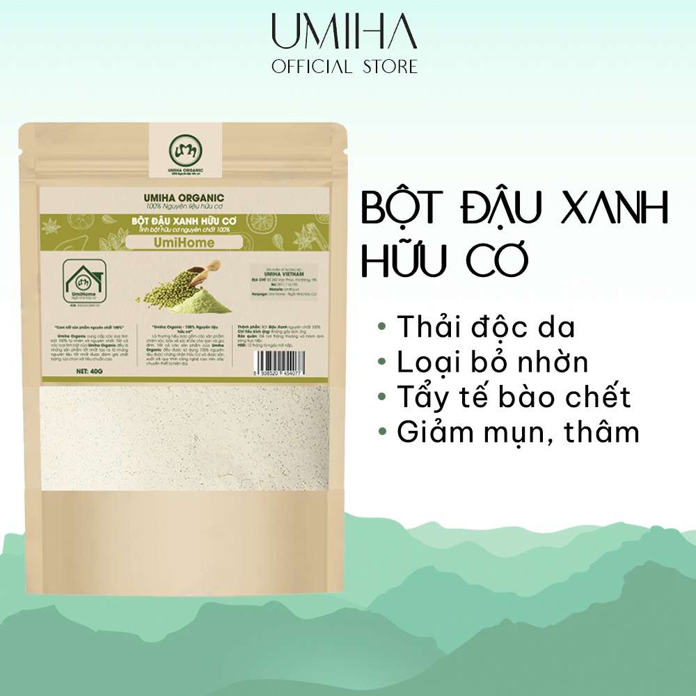 Bột Đậu Xanh hữu cơ UMIHOME nguyên chất 135G - Dùng đắp mặt nạ dưỡng da, ngăn ngừa mụn, trắng sáng mịn màng