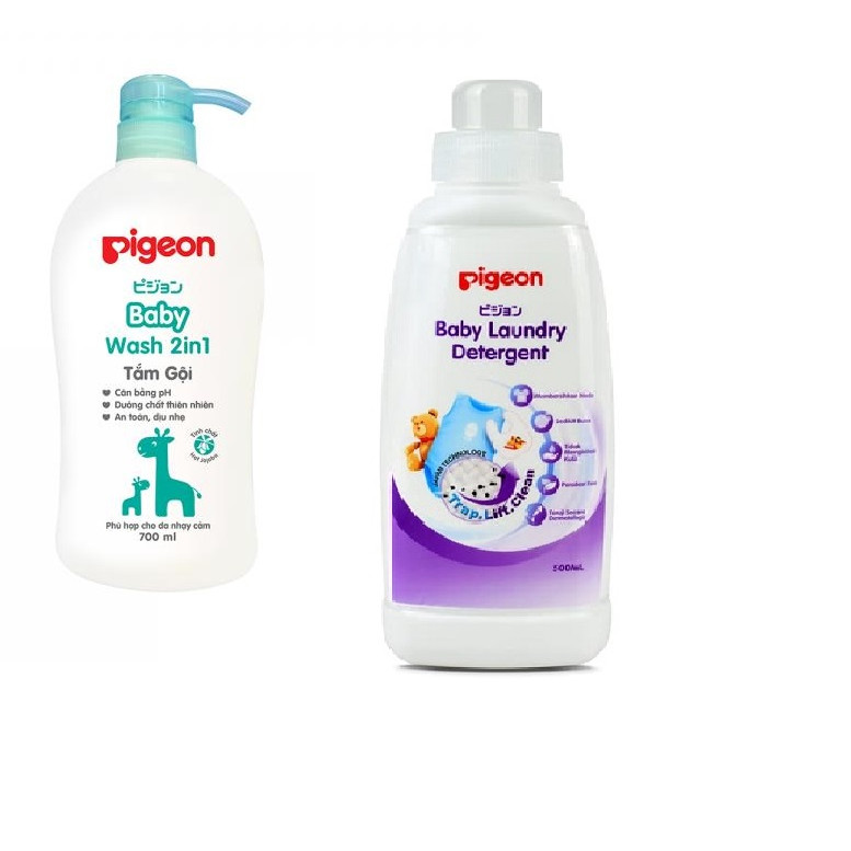 Combo Sữa tắm gội Pigeon 700ml + Nước Giặt Pigeon 500ml