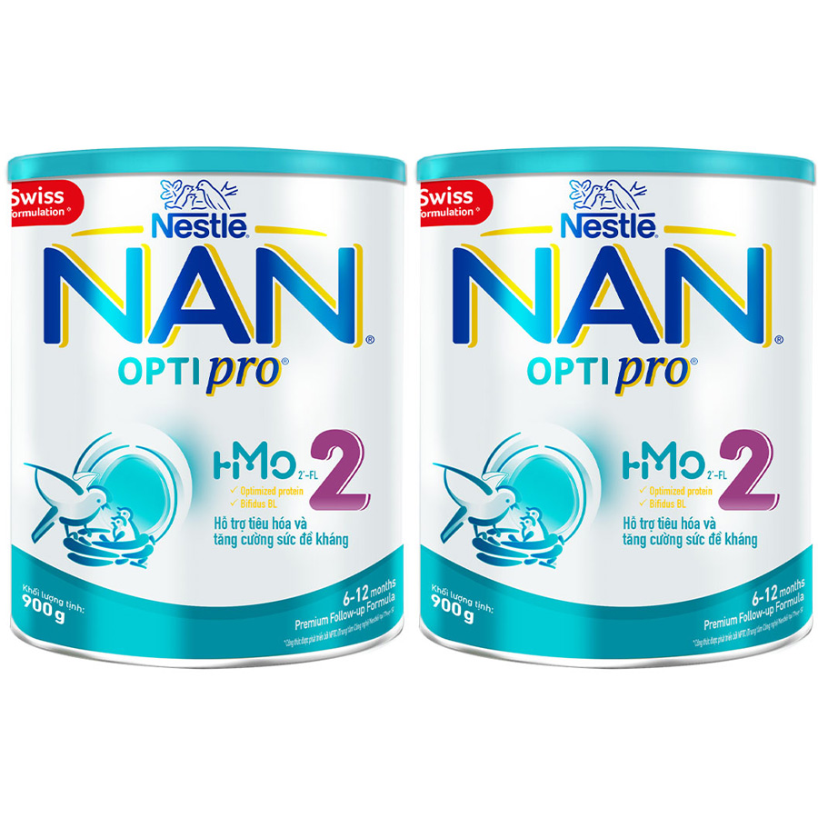 Combo 2 Lon Sữa Bột Nestlé NAN OPTIPRO 2 HMO 900g
