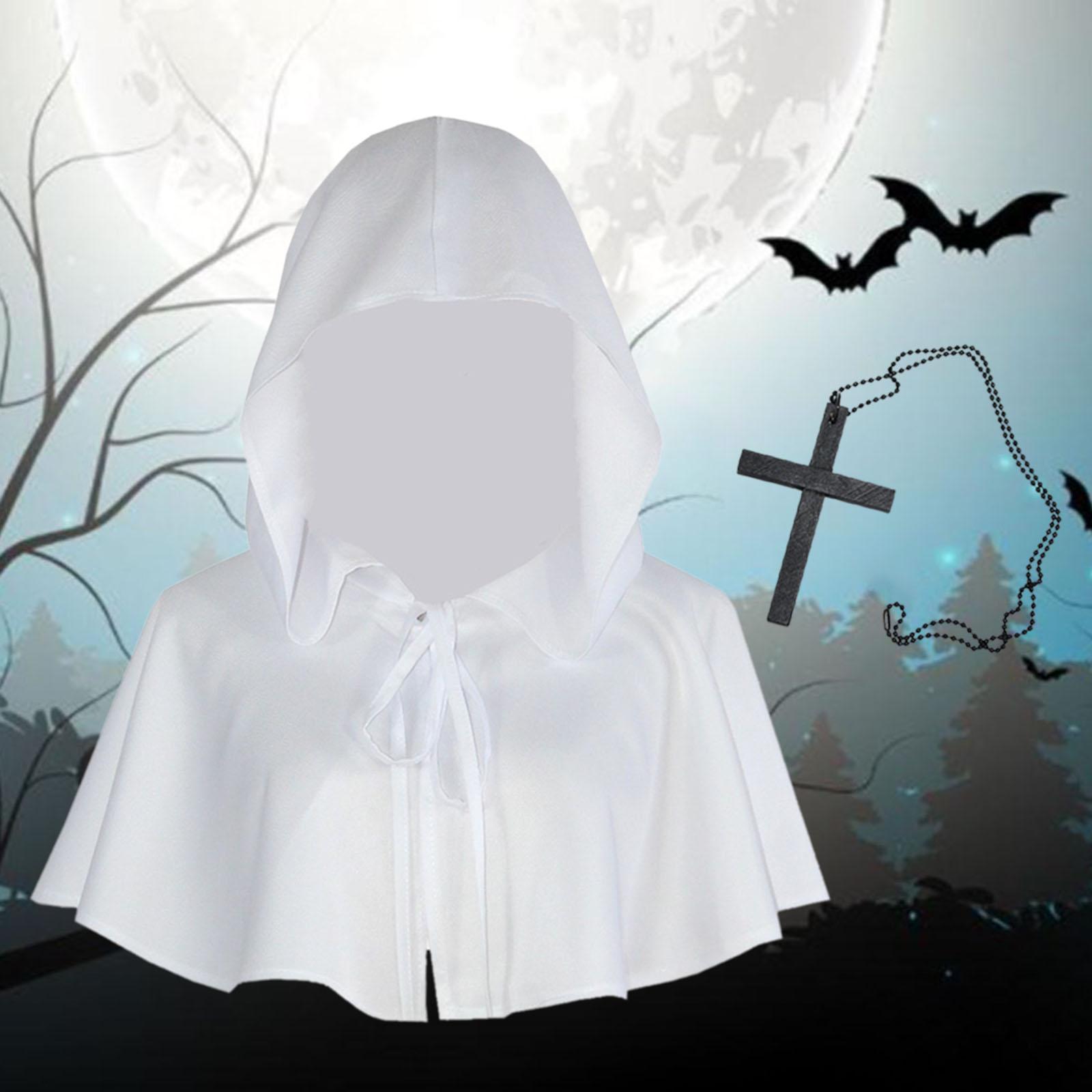 Halloween Cloak Death Cape Halloween Party Cosplay Witch Cowl Hat Short Cape Gothic Props Medieval Hooded Cloak Hat Hooded Poncho for Unisex