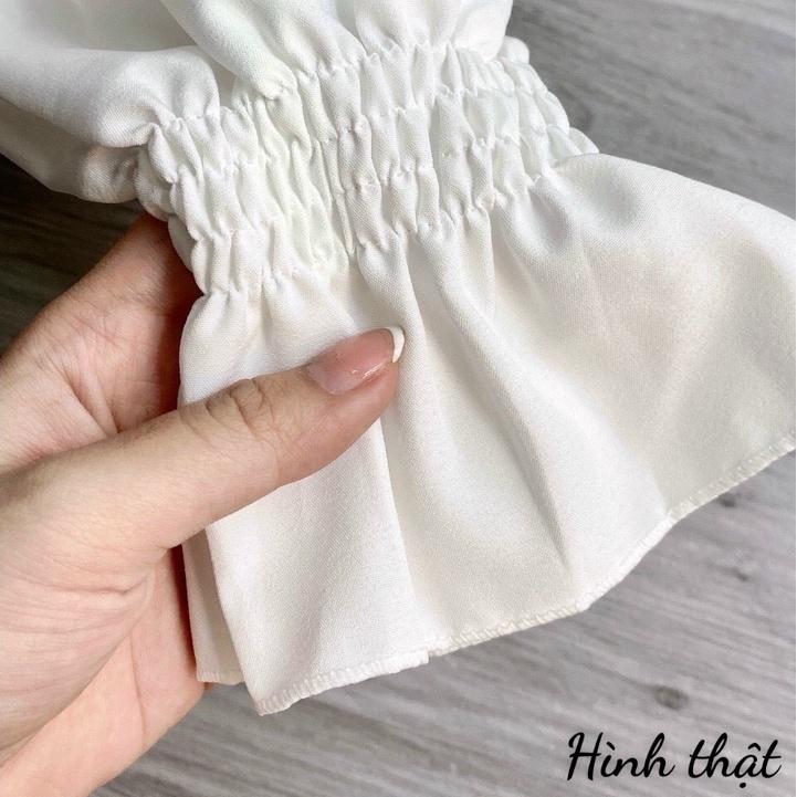 Áo sơ mi unisex nữ đen trắng dài tay Nhún form rộng , sơ mi nữ công sở dáng suông-CUN0550