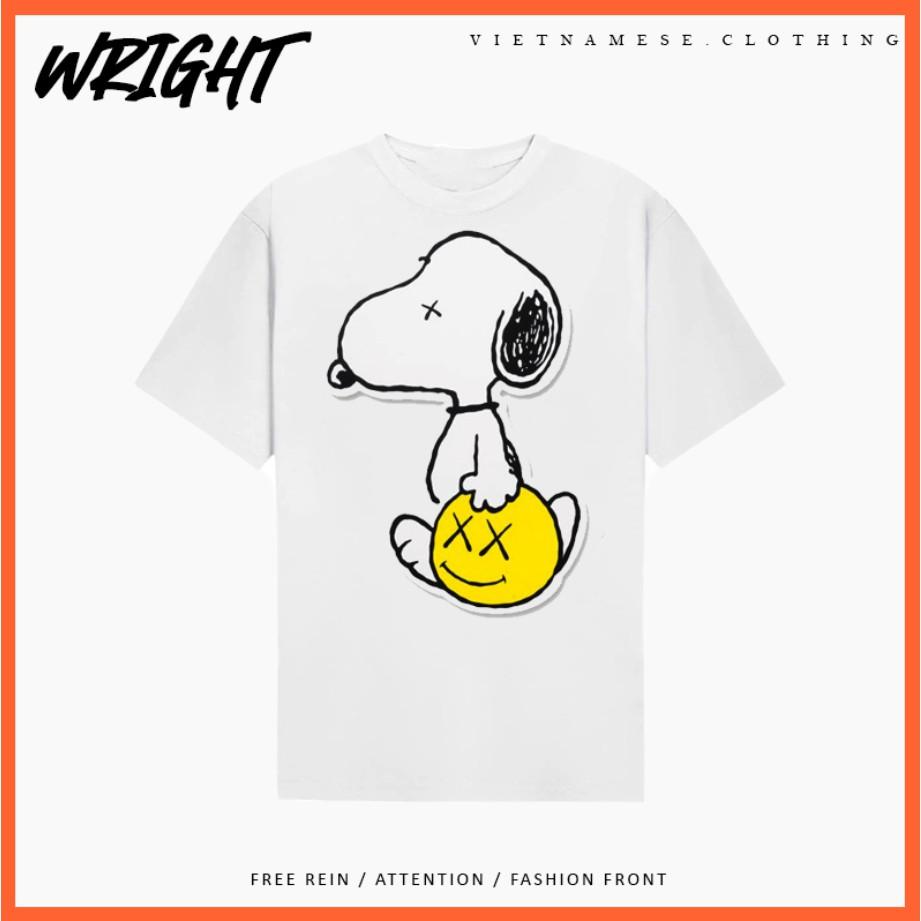 Áo Phông Tay Lỡ Snoopy X Kaws Chú Chó Trắng Peanuts in Hoạt Hình Dễ Thương Form Rộng 100% Cotton