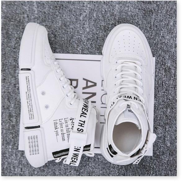 Giày Bốt Cổ Cao Da Trơn Viền Chữ Bcc003 Trắng