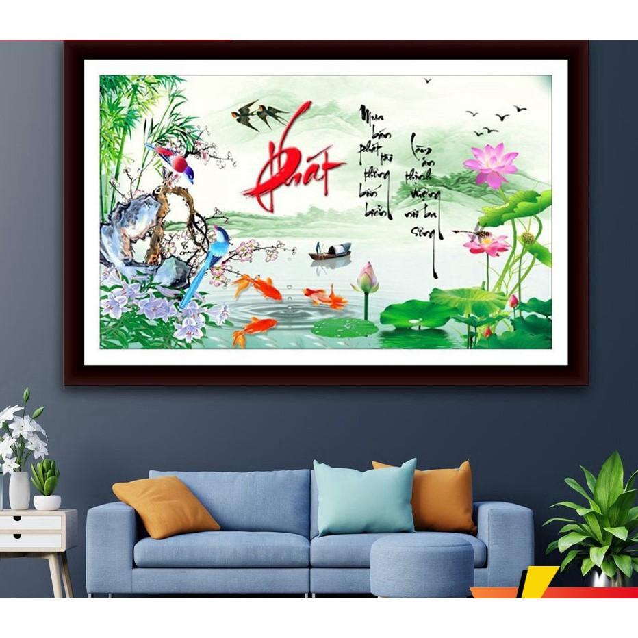 Tranh đá chữ phát hoa sen VS437 - kích thước: 100 * 65cm.