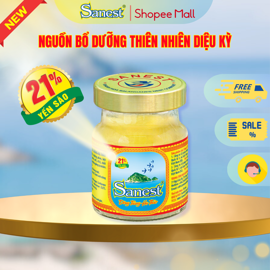 NEW [ Combo 30 lọ] Nước Yến sào Khánh Hòa Sanest 21% - Đông Trùng Hạ Thảo