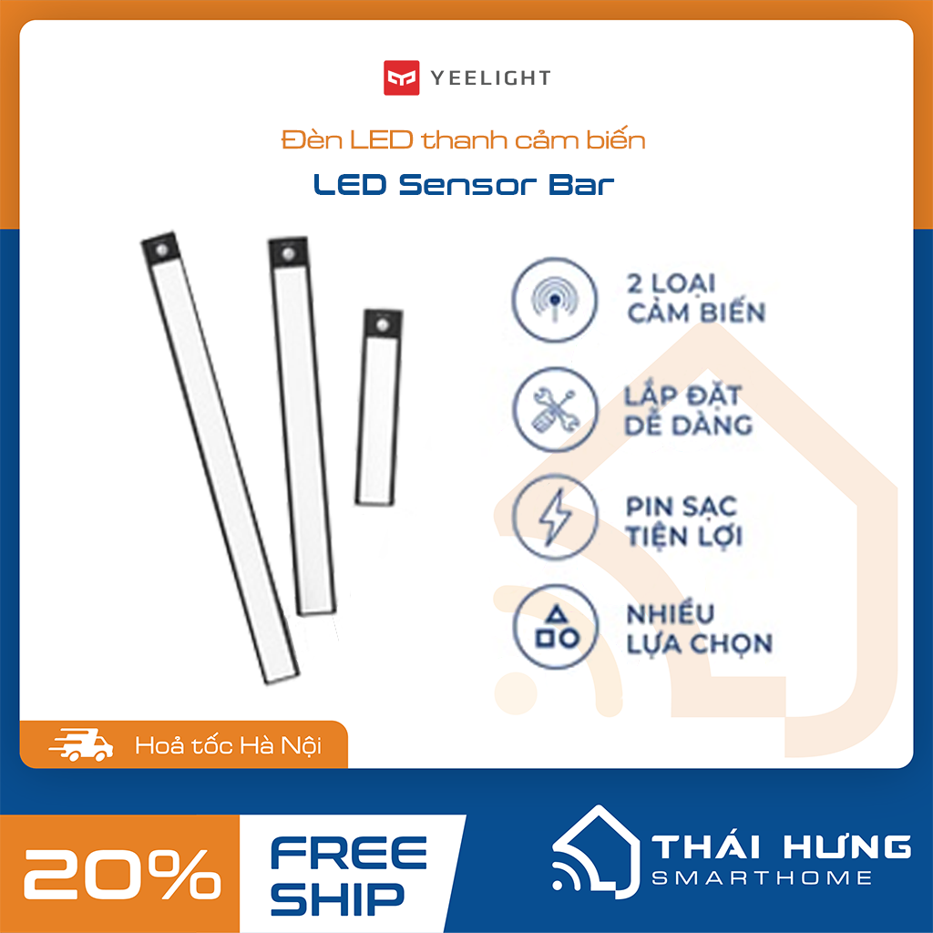 Hình ảnh  Đèn led thanh cảm biến tích điện Xiaomi Yeelight, 20-40-60cm, pin sạc type C, có 3 mưc sáng, bản quốc tế