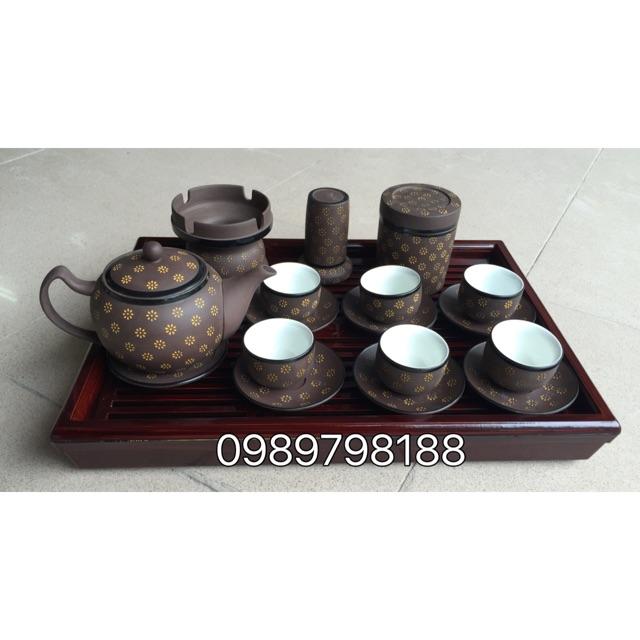Bộ ấm chén ngàn hoa đủ phụ kiện kèm khay nhựa