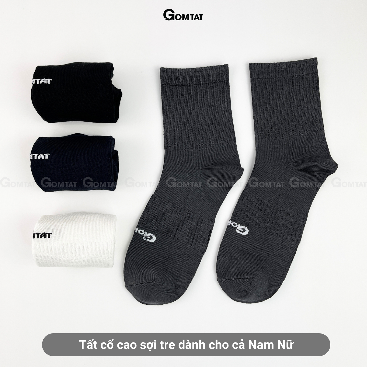 Hộp 4 Đôi Tất Sợi Tre Cổ Cao Cao Cấp, Vớ Cổ Cao Vải Sợi Tre Mềm Mịn Thoáng Mát - GOMTAT-SOITRE-CAO