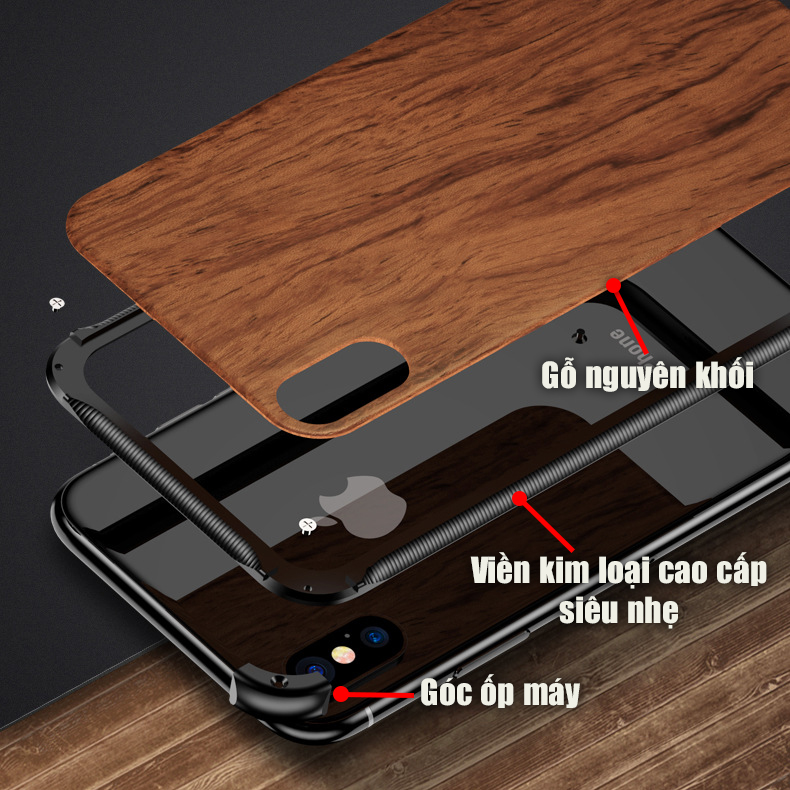 Ốp lưng gỗ viền hợp kim dành cho iPhone XS Max